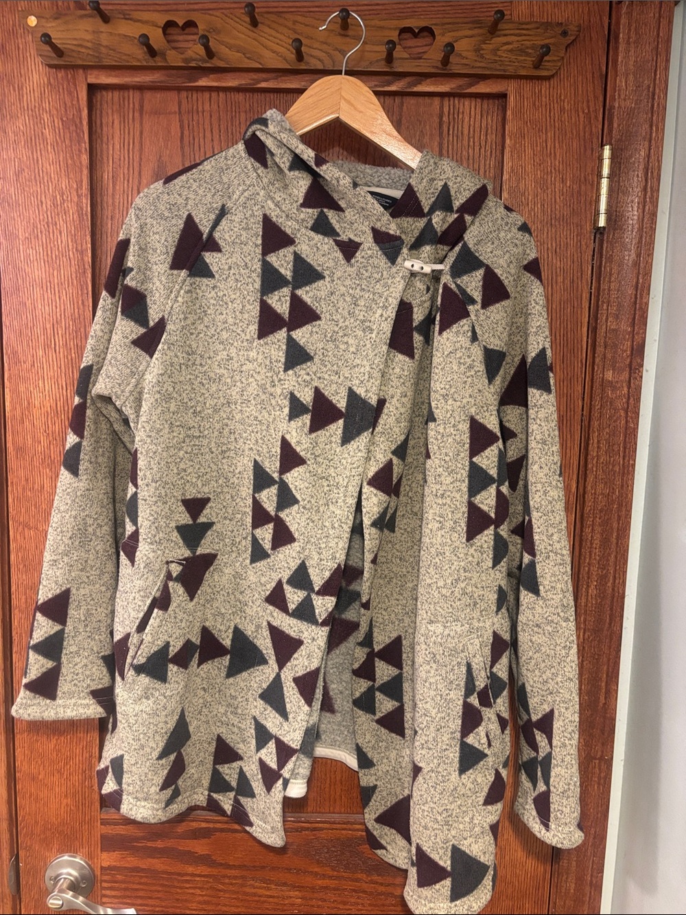 THE NORTH FACE Crescent Wrap Jacket W/ Hood Women’s L Fleece Aztec Peyote Beige